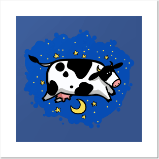 Cow flying over the moon Posters and Art